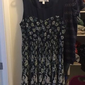 Lauren Conrad dress navy with pleated floral skirt